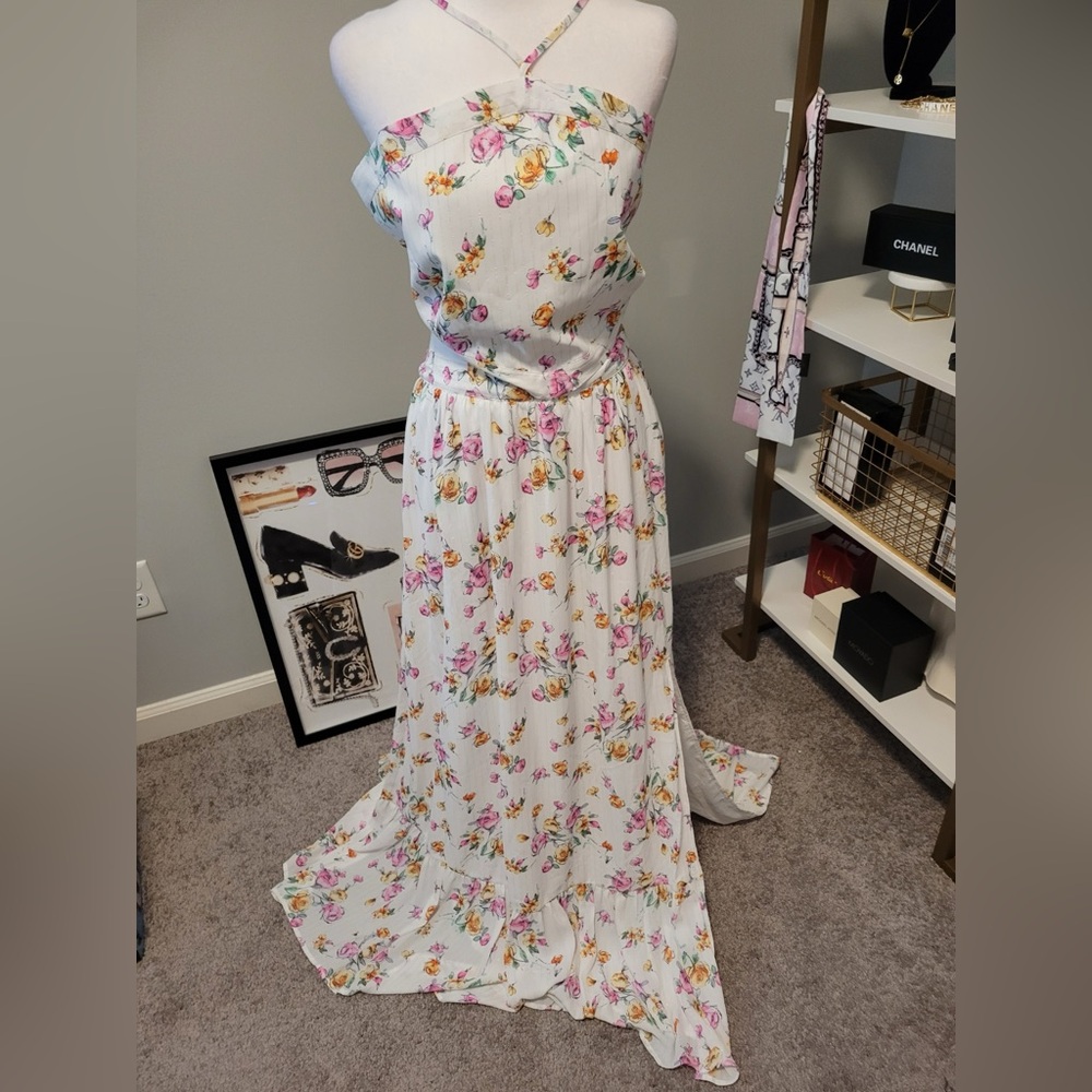 WAYF Womens Metallic Halter Full-Length Maxi Dress NWT XL - Picture 6 of 8